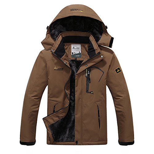 T-Dream Men's Waterproof Windproof Fleece Ski Jacket Outdoor Windproof Coat Small Brown