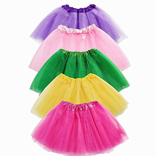 Girls Tutu Skirt Set, Sinuo 5-pack 3 Layer Ballet Dance Tutu Dress with 5-pcs Flower Hairpins Fit Kids Age 3-8