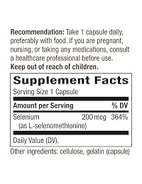 Nature's Way Selenium 200 mcg; L-selenometionina; 100 cápsulas (embalaje puede variar)