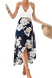 YOINS Women Casual Wrap Front Floral Print Maxi Dress With Lace Details Picture# L