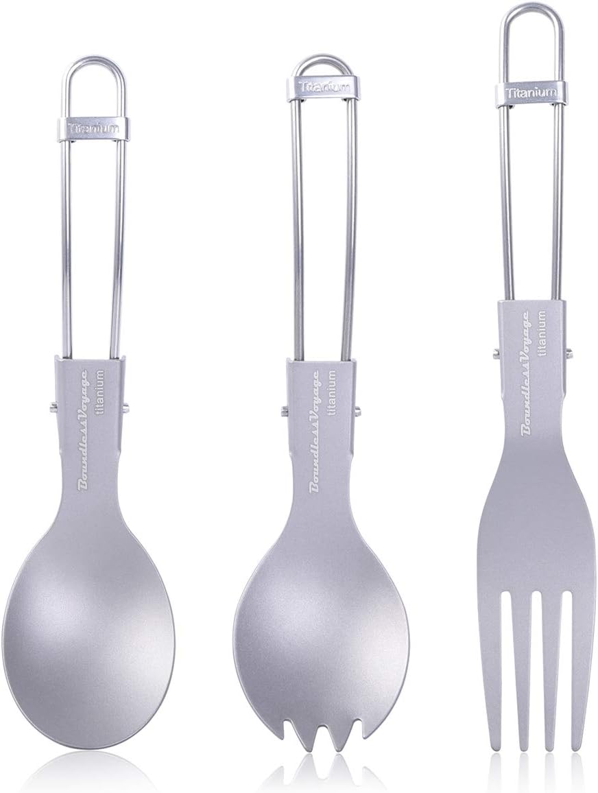 Boundless Voyage Folding Titanium Cultery Ultralight Fork Spoon Chopsticks and Spork for Camping