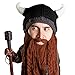 Beard Head Viking Pillager Beard Beanie - Funny Knit Horned Hat w/Fake Beard
