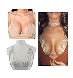 ANGELANGELA Luxury Sexy Gold Silver Clear Rhinestone Diamond Charm Bikini Bra Top Chest Belly Tassel Chains Crossover Harness Necklace Body Jewelry (Silver)