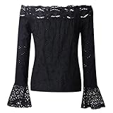 Creazrise Women's Shirt, Women Strapless Lace Long Sleeve Blouse Ladies Fashion Loose Solid Color Shirt