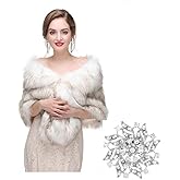 Olbye Women’s Faux Fur Wrap White Wedding Shawls Faux Fur Stole Shrug Fur Cape 1920s Fur Wraps for Evening Dresses