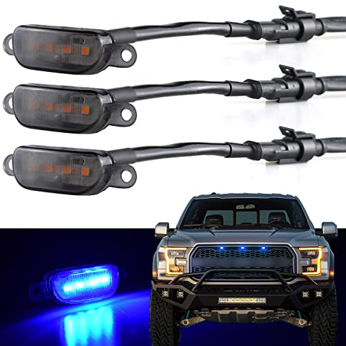 Photo 1 of Boigoo Front Grille Lights Compatible for Ford F-150 Raptor 2004-2019 & Dodge Ram 1500 2013-2018 Aftermarket Grilles, Auto Grid Decorative LED (Blue)