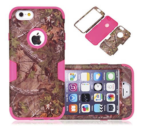 iphone 6s Case, CexCob High Impact Camouflage Tree Skin 3 in 1 Hybrid Shockproof Full Body Protective Armor Combo Defender Cover Case Compatible for Apple iphone 6s / 6, Rose