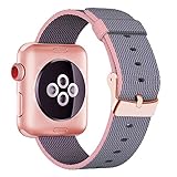 INTENY Yichan Woven Nylon Fabric Wrist Strap Replacement Band with Classic Square Stainless Steel Buckle for Apple Watch iWatch Series 1 / 2 / 3,Sport & Edition,38mm,Lightpink and Midnightblue