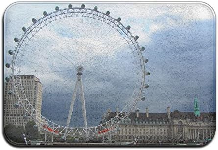 Yangaaaa Ferris Wheel At London Square Outdoor Rubber Mat Front Door Mats Porch Garage Large Flow Slip Entry Carpet Standard Rug Home 23.62" 15.74"