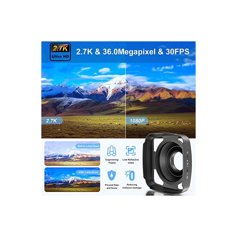 Video Camera 2.7K Camcorder Ultra HD 36MP Vlogging Camera for YouTube