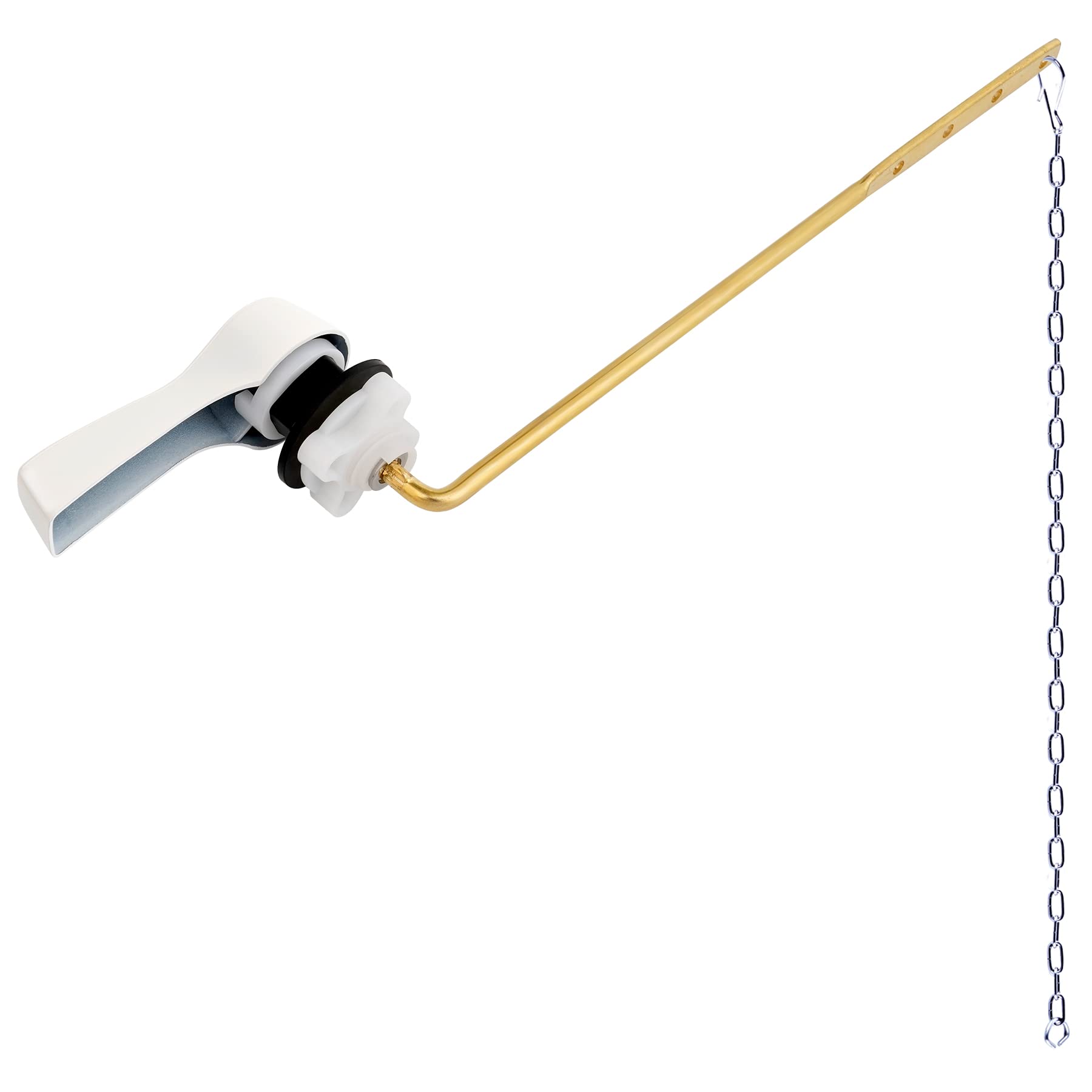 Photo 1 of Hibbent Universal Metal Front Mount Toilet Handle Replacement Kit, Brass Toilet Flush Tank Lever with Stainless Steel Flapper Chains for Most Toilets, White Finish