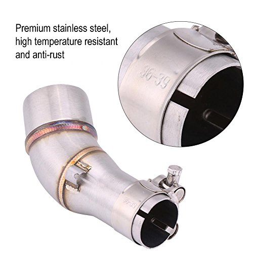 Exhaust Middle Pipe, Stainless Steel Motorcycle Slip On Exhaust Middle Link Pipe Adapter Connector for Yamaha R25 R3 2013-2016 Silver