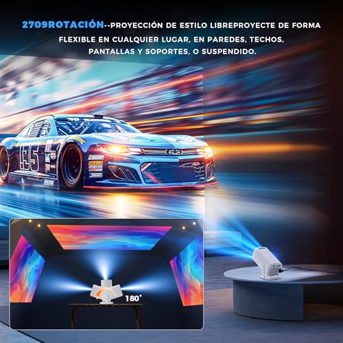 HUSEYTA Mini Proyector Portátil 4K Auto Keystone, Proyector Inteligente 250 ANSI con WiFi 6 y BT 5.4, Android 11.0 Incorporado, Pantalla 150 Pulgadas Compatible con iOS/Android/PC/PS5