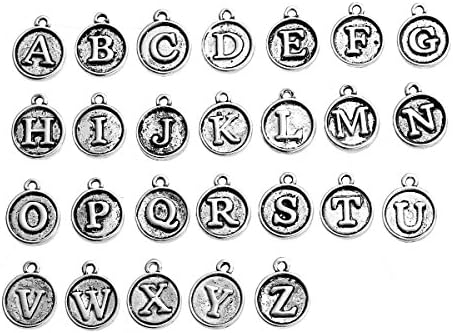 Sexy SparklesLot of 26 Alphabet Letter Initial Charm Pendants – Silver-Tone, Perfect for DIY Crafts, Jewelry Making, and Charm Bracelets