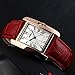 Women Rectangle Watch Waterproof Rose Gold Tone White Dial Wristwatch Roman Numeral With Red Leather Band