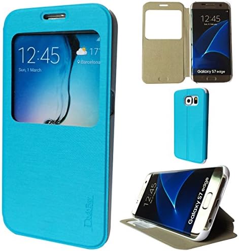 DodoBay® Samsung Galaxy S7 Edge Case Luxury Ultra Slim Thin Fit View Window Flip Folio PU Leather Cover Wallet with Folding Stand for Samsung Galaxy S7 Edge - Sky Blue