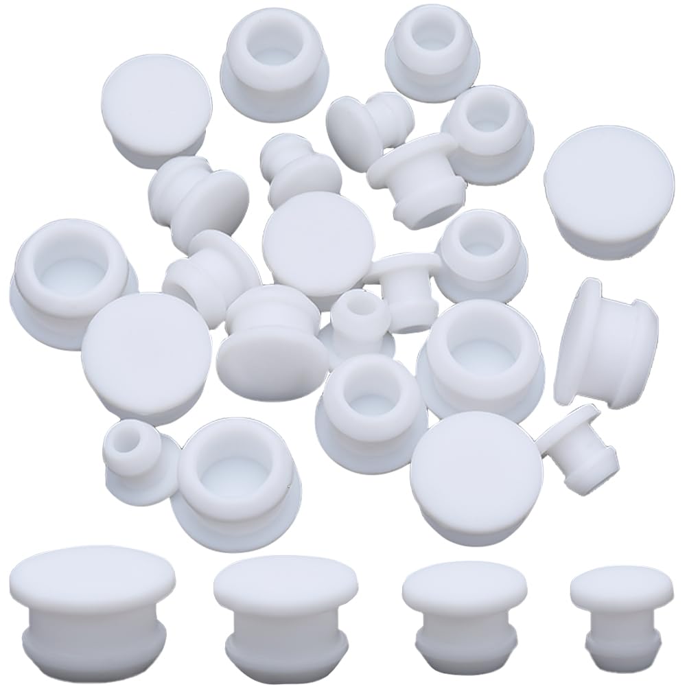 GORGECRAFT 32PCS 4 Sizes White Silicone Stoppers for Salt and Pepper Shakers 6/8/10/12mm Salt Plug Slot Stopper Replacement Bottle Caps Reusable Round End Cap Corks for Bottles Pipes
