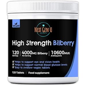 Bilberry Supplement – 120 High Strength Vegan Bilberry Tablets | 4000mg Bilberry Extract per Serving | Helps Support Eye and Vision Health | Blueberry 10600MUG Anthocyanins | No Additives Gluten Free
