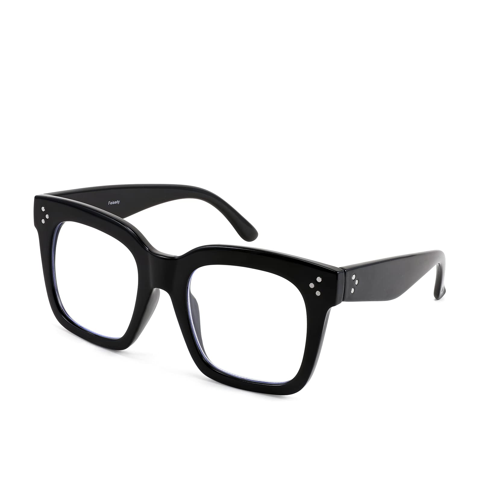 Photo 1 of FEISEDY Blue Light Blocking Reading Glasses Oversized Readers Designer Luxury Square Eyewear Frame B2695(150,Bright Black)