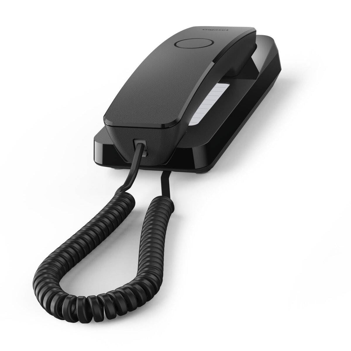 Gigaset Desk 200 Corded Space Saving Telephone with Elastic Cable 10 Speed Dial Entries Redial MFV or Pulse Selector Adjustable Black [German Version]