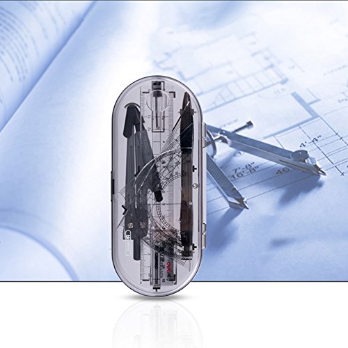 Math Geometry Kit Set 8 Pieces Student Supplies with Shatterproof Storage Box,Includes Rulers,Protractor,Compass,Pencil lead refills,Pencil,Eraser..for Students and Engineering Drawings