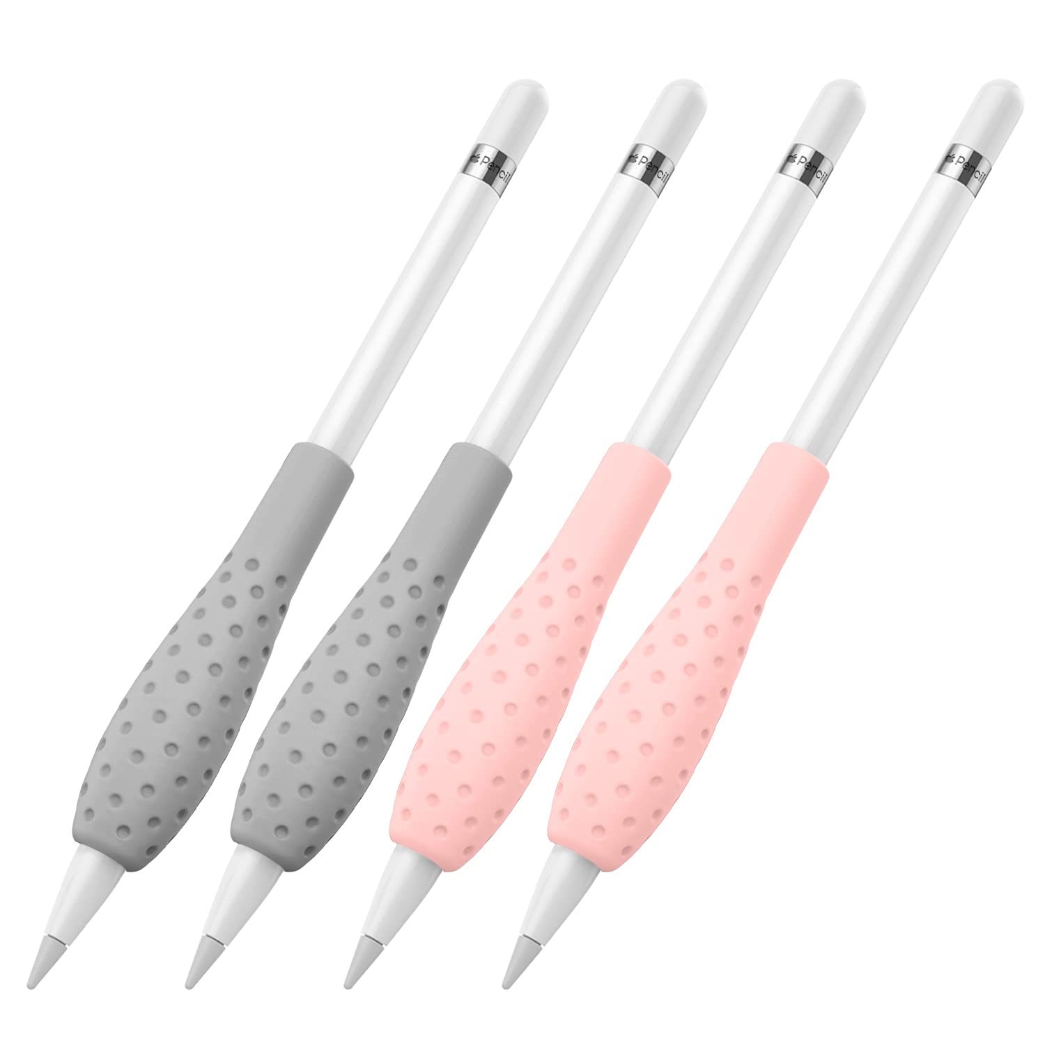 MoKo [4 Pack] Silicone Grip Holder Ergo Protective Sleeve Cover Case Accessories Compatible with Apple Pencil 1st / 2nd Generation, Gray & Pink