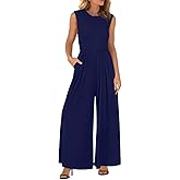 BTFBM Womens Casual Jumpsuits Dressy 2026 Spring One Piece Outfits Crew Neck Sleeveless Knit Wide Leg Pants Romper Beach