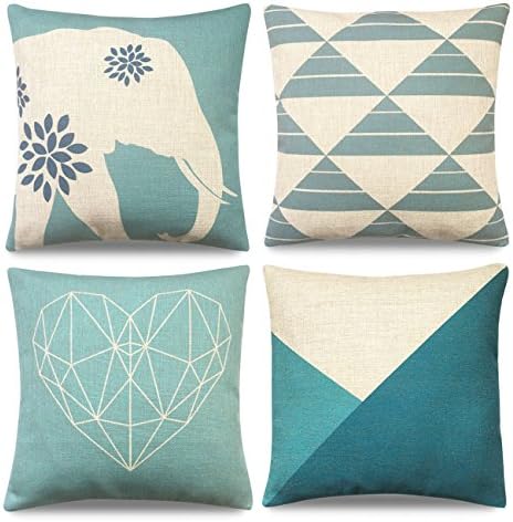 Safeeye Cotton Linen Geometric Decorative Throw Pillow Covers 18 x 18 Home Decor Cushion Case Covers (Style1_Set of 4)