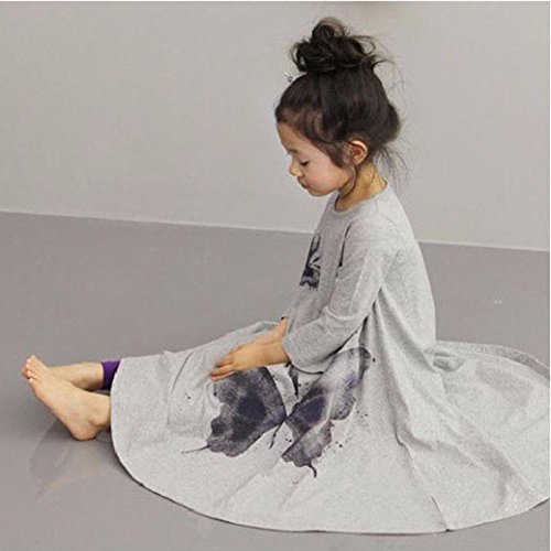 image for Kollmert Baby Girls Dress Round Neck Long Sleeve Butterfly Cotton Prin