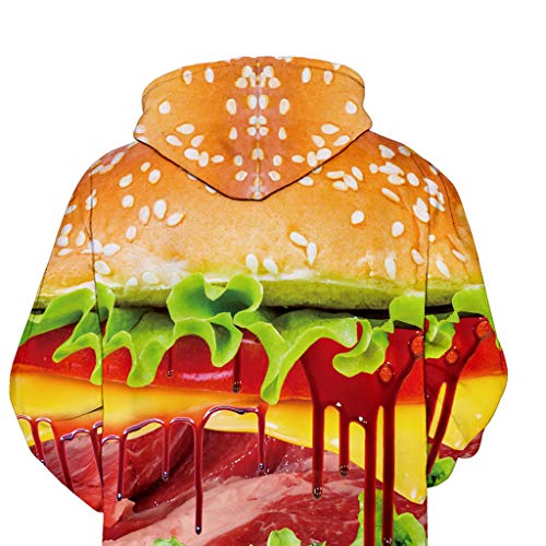Jessie storee Helloween Hooded Sweatshirt Bloody Hamburger Print Pullover Hoodie Women Men Couples Unisex Horror Terror Sweatshirts Clothing Large Size Sweater Loose Baseball Uniform Tide,Yellow,M