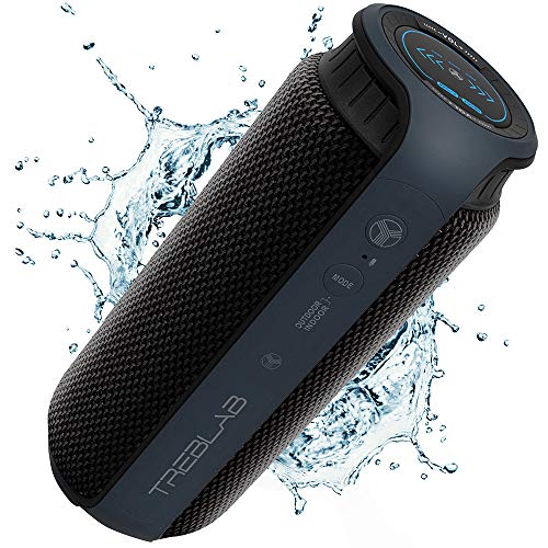 TREBLAB HD55 – Deluxe Bluetooth Speaker – Impeccable 360° HD Surround Sound & Best Bass, Great For Office, Travel & Beach Parties, Waterproof IPX4, Loud 24W Stereo, Portable Wireless Blue Tooth w/ Mic