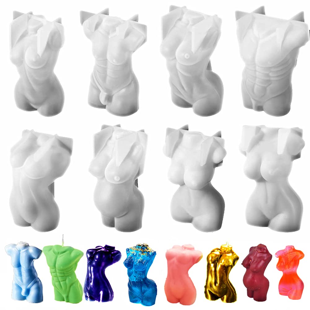 XLZSP 8Pcs Human Body Silicone Resin Molds for DIY Soap Candle Craft Cake Decoration - Reusable, Flexible, Easy to Clean, Non-Stick, High Temperature Resistant