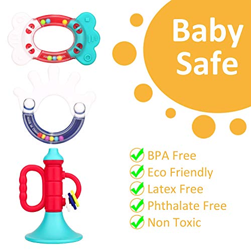 WISHTIME Rattle Teether Baby Toys - Baby 10pcs Shake and GRAP Baby Hand Development Rattle Toys for Newborn Infant with Giant Bottle Gift for 3 6 9 12 18Month