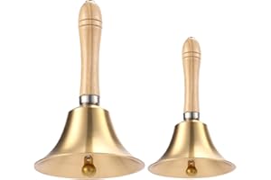 FPXNB 2 Packs Hand Bell, Super Loud Solid Brass Hand Call Bell with Wood Handle, 3.15 Inch and 4.3 Inch Handbell for Kids Adults, Loud Ringing Bell for Weddings, Christmas, School, Service, Game