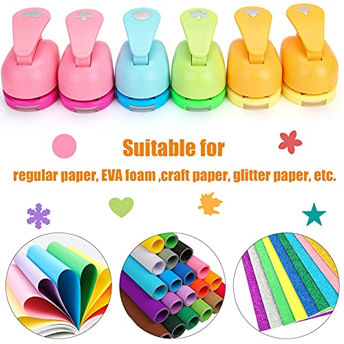 LoveInUSA Hole Punch Set, 6PCS Kids Paper Craft Punches Decorative Snowflake Star Circle Hole Puncher for Crafting Scrapbook Nail Designs