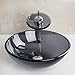OUBONI Bathroom Round Grey Blue Clear Glass Vessel Sink Basin with Match Waterfall Faucet &Pop-Up Drain Included JN10004