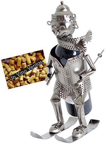 BRUBAKER Wine Bottle Holder Skier Metal Sculpture Gift