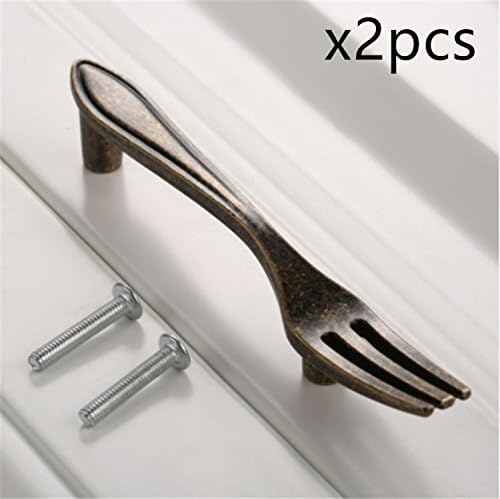 FirstDecor 2 pcs Antique Bronze Zinc Alloy Modern Kitchen Cabinet Cupboard Door Pulls Handles, Drawer Handles Drawer Pulls, Fork Shape Handle (CC:76MM)