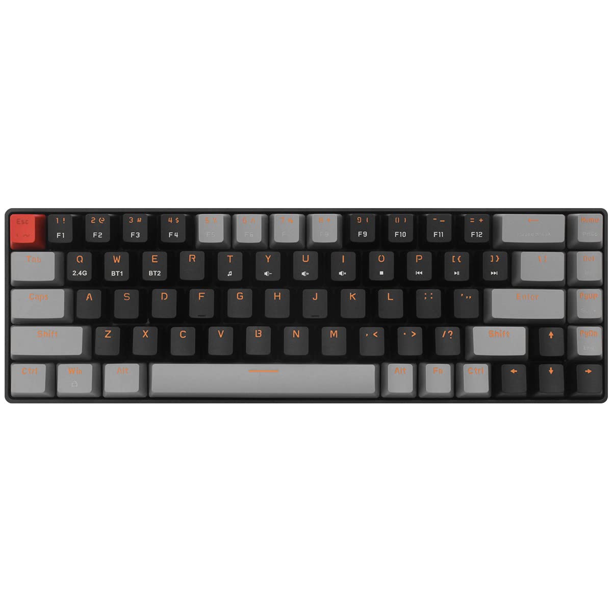 Qisan Mechanical Wireless Mini Gaming Keyboard (60%) - Red Switch, 68 Keys, US Layout | Bluetooth Gaming Accessories - Grey and Black