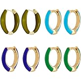 HOBBIESAY 8Pcs Huggie Hoop Earrings 4 Colors Tiny Minimalist Hoop Earring Huggie Cartilage Earring Set Enamel Chunky Earrings Sets Round Ear Stud Jewelry Gift for Women