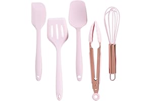 MOBUTOFU 5pcs Boys and Silicone Cooking Utensil Set Pink Heat Resistant Baking Tools Spatulas Whisk Scraper