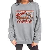 Womens Western Sweatshirt Cowgirl Sweaters Vintage Graphic Country Concert Outfits Long Sleeve Rodeo Shirts Gray