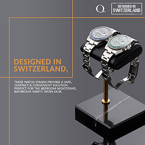 QWATCHBANDS Watch Stand Handcrafted Italian Napa Leather Natural Marble  base Watch Display Stand for all W
