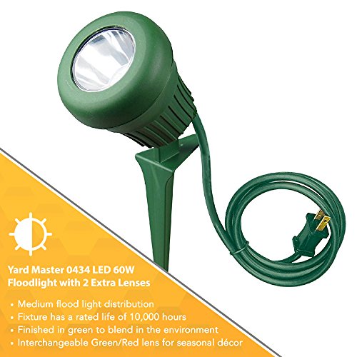 Yard Master 0434 LED 60W 200 Lumen Stake Light, 5 LEDs, Green with 2 Extra Lenses