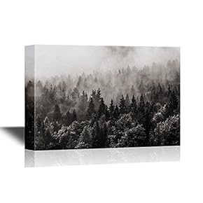 Canvas Wall Art - Misty Forest in Black and White - Gallery Wrap Modern Home Art | Ready to Hang - 12x18 inches