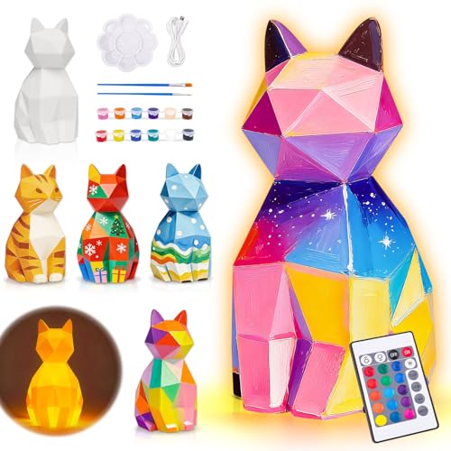 Dikence Painting Your Own Cat Lamp Toys DIY 3D Night Light Arts and Crafts Kits for Kids with Painting Accessories - Best Boys Girls Birthday Presents Gifts