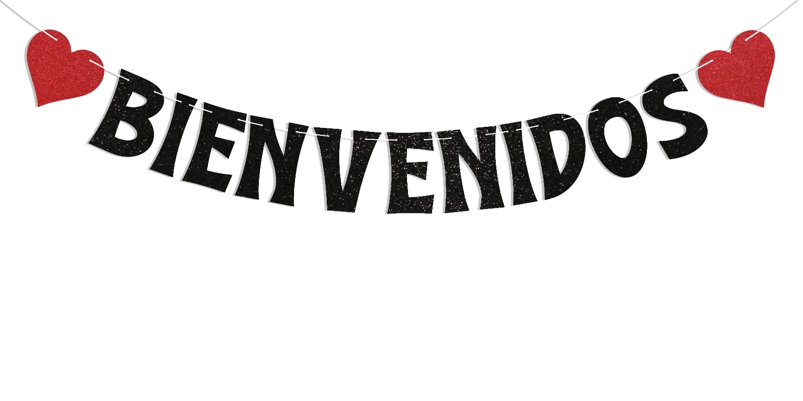 Photo 1 of Bienvenidos Banner - Bienvenidos a Casa Sign, Spanish Welcome Bunting Sign, Fiesta Mexican Welcoem Home Party Decorations Black Glitter