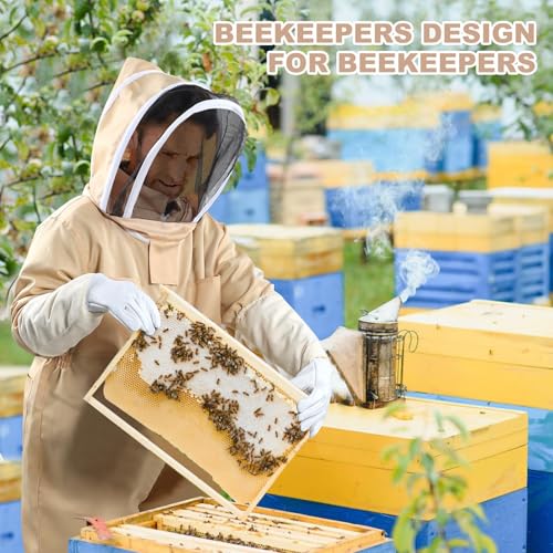 LBOYLOVE® Professional Bee Suit for Men and Women, Sting Proof Polycotton Beekeeping Suit, Beekeeper Costume with Glove &Ventilated Hood (X-Large)
