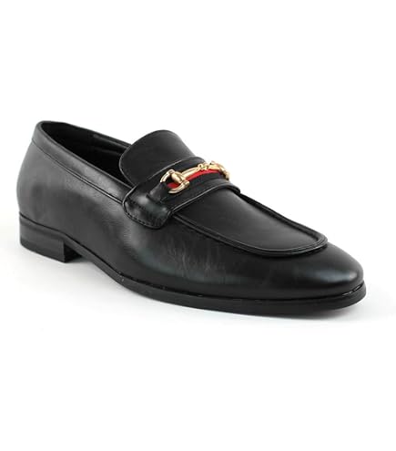 Men's Dress Shoes Patent Black Loafer with Gold Buckle Slip On Formal Modern Classic (us_Footwear_Size_System, Adult, Men, Numeric, Medium, Numeric_6_Point_5)