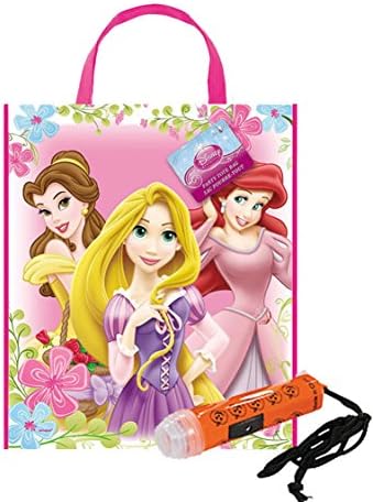"Disney Princess" Happy Halloween Trick or Treat Candy Loot Bag Featuring Ariel, Belle &amp; Rapunzel !! Plus Bonus "Safety First" Mini Halloween Flashlight Necklace!